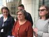 DEAN PRITCHARD / WINNIPEG FREE PRESS
                                Candyce Szkwarek (centre) speaks to reporters outside court Tuesday after a judge declared her attacker Trevor Farley not criminally responsible for his actions.