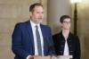 MIKE DEAL / WINNIPEG FREE PRESS
                                Justice Minister Matt Wiebe, minister responsible for MPI, with Marnie Kacher, interim CEO of MPI.