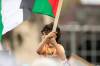 BROOK JONES / WINNIPEG FREE PRESS 
A child waving a Palestinian flag as hundreds gather for the All Out For Palestine rally at Memorial Park Saturday.
