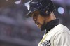 Minnesota Twins' Byron Buxton walks to the dugout after popping out to first during the eighth inning of Game 4 of a baseball AL Division Series against the Houston Astros, Wednesday, Oct. 11, 2023, in Minneapolis. (AP Photo/Bruce Kluckhohn)