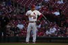 FILE - St. Louis Cardinals third baseman Nolan Arenado takes up his position during the fourth inning of a baseball game against the New York Mets, Aug. 17, 2023, in St. Louis. Arenado was not among the three finalists announced Wednesday, Oct. 18. Pittsburgh’s Ke’Bryan Hayes, Colorado’s Ryan McMahon and Atlanta’s Austin Riley are contending for the award, which will be announced Nov. 5. (AP Photo/Jeff Roberson, File)