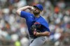 FILE - Chicago Cubs pitcher Michael Fulmer throws during a baseball game against the San Francisco Giants in San Francisco, Sunday, June 11, 2023. The Chicago Cubs expect right-hander Michael Fulmer to miss the 2024 season after the reliever had surgery on his pitching elbow. The Cubs said Fulmer underwent UCL revision surgery, a procedure that has a recovery projection similar to that of Tommy John surgery, on Wednesday, Oct. 18, 2023.(AP Photo/Jeff Chiu, File)