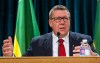 Saskatchewan Premier Scott Moe speaks during a press conference before the speech from the throne in Regina, on Wednesday, Oct. 25, 2023. Moe says his province is to stop collecting carbon tax if Ottawa doesn't offer a break. THE CANADIAN PRESS/Heywood Yu
