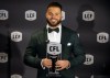 Winnipeg Blue Bombers' Brady Oliveira with his award for Most Outstanding Canadian at the 2023 Canadian Football League (CFL) Awards in Niagara Falls, Ont. Thursday, November 16, 2023. Players and league personnel are being honoured ahead of 110th Grey Cup that takes place in Hamilton, Ont. between Winnipeg and Montreal on Sunday, November 19. THE CANADIAN PRESS/Tara Walton