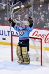 Fred Greenslade / THE CANADIAN PRESS
                                Winnipeg Jets goaltender Laurent Brossoit celebrates the win against the Carolina Hurricanes in NHL action in Winnipeg, Monday.