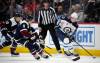 (AP Photo/David Zalubowski)
                                Winnipeg Jets&rsquo; Cole Perfetti, right, looks to pass the puck past Colorado Avalanche centre Andrew Cogliano, left, and defenceman Sam Malinski during the third period.