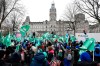 About 80,000 unionized Quebec nurses and other health-care workers will be joining fellow public sector workers already on strike since last week. Thousands of people of the union common front gathered to protest at the National Assembly, in Quebec City, Thursday, Nov. 23, 2023. THE CANADIAN PRESS/Jacques Boissinot