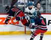 THE CANADIAN PRESS/John Woods
                                Winnipeg Jets&rsquo; Mark Scheifele and San Jose Sharks&rsquo; William Eklund collide as Neal Pionk defends during the first period on Wednesday.
