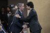Prime Minister Justin Trudeau, right, is greeted by Nova Scotia Premier Tim Houston in Truro, N.S. on Thursday, March 30, 2023. Houston has joined a call from leaders across the country asking for a meeting with Trudeau about carbon pricing. THE CANADIAN PRESS/Darren Calabrese