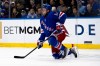 New York Rangers right wing Blake Wheeler (17) reacts while trying to stand in the first period of an NHL hockey game against the Montreal Canadiens, Thursday, Feb. 15, 2024, in New York. (AP Photo/Peter K. Afriyie)