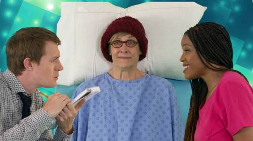 Supplied
                                Larry (Toby Hughes, left, with Melanie Whyte and Lisa Bell) delves into our health care.