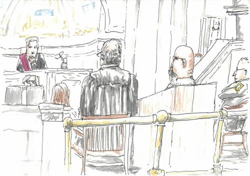 COURT SKETCH BY JAMES CULLETON
                                King&rsquo;s Branch Justice Glenn Joyal oversees the opening of accused serial killer Jeremy Skibicki&rsquo;s trial Monday.