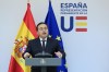 Spain's Foreign Minister Jose Manuel Albares Bueno addresses a media conference prior to talks on the Middle East in Brussels, Monday, May 27, 2024. (AP Photo/Geert Vanden Wijngaert)