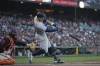 New York Yankees' Aaron Judge, right, hits a two-run home run against the San Francisco Giants during the first inning of a baseball game Saturday, June 1, 2024, in San Francisco. (AP Photo/Godofredo A. Vásquez)