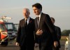 Prime Minister Justin Trudeau walks with Canadian Ambassador to France and Special Envoy to the European Union Stephane Dion as he arrives in Deauville, France, Wednesday, June 5, 2024. THE CANADIAN PRESS/Adrian Wyld