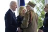 President Joe Biden and first lady Jill Biden, greet a World War II veteran during ceremonies to mark the 80th anniversary of D-Day, Thursday, June 6, 2024, in Normandy. (AP Photo/Evan Vucci)