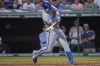 Kansas City Royals' Hunter Renfroe lines out againsts Cleveland Guardians relief pitcher Emmanuel Clase during the ninth inning of a baseball game in Cleveland, Tuesday, June 4, 2024. (AP Photo/Phil Long)