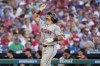 Arizona Diamondbacks' Gabriel Moreno reacts after hitting a two-run home run against Philadelphia Phillies pitcher Taijuan Walker during the third inning of a baseball game, Friday, June 21, 2024, in Philadelphia. (AP Photo/Matt Slocum)