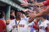 Boston Red Sox's Rafael Devers is congratulated after his two-run home run in the fourth inning of a baseball game against the Toronto Blue Jays at Fenway Park, Monday, June 24, 2024, in Boston. (AP Photo/Charles Krupa)