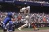 San Francisco Giants' Jorge Soler hits a double against the Chicago Cubs during the sixth inning of a baseball game in San Francisco, Thursday, June 27, 2024. (AP Photo/Kavin Mistry)