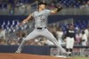Chicago White Sox starting pitcher Drew Thorpe (33) aims a pitch during the first inning of a baseball game against the Miami Marlins, Friday, July 5, 2024, in Miami. (AP Photo/Marta Lavandier)