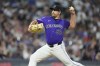 Colorado Rockies relief pitcher Jalen Beeks works against the Kansas City Royals in the ninth inning of a baseball game Friday, July 5, 2024, in Denver. (AP Photo/David Zalubowski)
