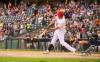 Mike Sudoma / Free Press
                                Infielder Gio Brusa knocks in the tying and winning runs Wednesday in the Goldeyes victory over the Kane County Cougars.