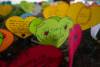 Messages are written on hearts planted inside the visitor gates to Rideau Hall on National Indigenous Peoples Day in Ottawa Friday. (Adrian Wyld / The Canadian Press)