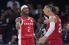 Canada guard Shai Gilgeous-Alexander (2) reacts with Canada forward Dillon Brooks (24) during the Basketball World Cup bronze medal game between the United States and Canada in Manila, Philippines, Sunday, Sept. 10, 2023. Gilgeous-Alexander and Jamal Murray headline the announced roster for Canada's Olympic men's basketball team. THE CANADIAN PRESS/AP/Michael Conroy