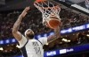 United States forward/center Anthony Davis (14) scores a basket during the first half of an exhibition basketball game against Canada, Wednesday, July 10, 2024, in Las Vegas. (AP Photo/Steve Marcus)