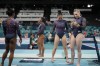 The United States team from left to right, Simone Biles, Jordan Chiles, Suni Lee and Jade Carey prepare to practice during a gymnastics training session at Bercy Arena at the 2024 Summer Olympics, Thursday, July 25, 2024, in Paris, France. (AP Photo/Francisco Seco)