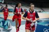 Sabrina Ionescu (6), A'ja Wilson (9) and Alyssa Thomas, walk off the court after the United States women's team practiced before the start of the 2024 Summer Olympics, Thursday, July 25, 2024 in Villeneuve-d'Ascq, France. (AP Photo/Michael Conroy)