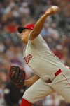 Philadelphia Phillies starting pitcher Ranger Suarez throws to the Minnesota Twins in the first inning of a baseball game Monday, July 22, 2024, in Minneapolis. (AP Photo/Bruce Kluckhohn)