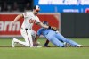 Toronto Blue Jays' Steward Berroa, right, steals second base in front of Baltimore Orioles second baseman Jordan Westburg, left, during the seventh inning of a baseball game, Tuesday, July 30, 2024, in Baltimore. (AP Photo/Stephanie Scarbrough)