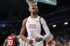 A'ja Wilson, of the Unites States, celebrates after scoring against Japan in a women's basketball game at the 2024 Summer Olympics, Monday, July 29, 2024, in Villeneuve-d'Ascq, France. (AP Photo/Mark J. Terrill)