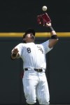 Chicago White Sox shortstop Nicky Lopez catches a fly ball hit by Kansas City Royals' Hunter Renfroe during the first inning of a baseball game in Chicago, Wednesday, July 31, 2024. (AP Photo/Nam Y. Huh)