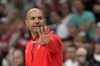 Canada head coach Jordi Fernandez gestures in a men's basketball game against Australia at the 2024 Summer Olympics, Tuesday, July 30, 2024, in Villeneuve-d'Ascq, France. (AP Photo/Michael Conroy)