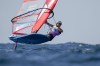 Marta Maggetti, of Italy, warms up before a women's iQFOiL windsurfing class during the 2024 Summer Olympics, Saturday, Aug. 3, 2024, in Marseille, France. (AP Photo/Carolyn Kaster)