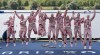 Canada's women's eights rowing crew celebrate after winning the silver medal at the Summer Olympics, Saturday, August 3, 2024 in in Vaires-sur-Marne, France. THE CANADIAN PRESS/Adrian Wyld