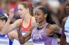 Sha'carri Richardson, of the United States, competes in the women's 100-meter semifinals at the 2024 Summer Olympics, Saturday, Aug. 3, 2024, in Saint-Denis, France. (AP Photo/Matthias Schrader)
