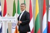 FILE - French Interior minister Gerald Darmanin arrives to acknowledge members of foreign police forces that help with the security of the 2024 Summer Olympics, Thursday, July 25, 2024, in Paris, France. (AP Photo/Petr David Josek, File)