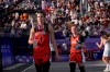 Canada's Michelle Plouffe (1) and Kacie Bosch (4) walk off the court after their women's 3 X 3 basketball semifinal loss to Germany at the Summer Olympics in Paris on Monday, Aug.5, 2024. THE CANADIAN PRESS/Adrian Wyld