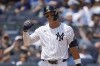 New York Yankees' Aaron Judge reacts after a strike during the first inning of a baseball game against the Toronto Blue Jays at Yankee Stadium, Sunday, Aug. 4, 2024, in New York. (AP Photo/Seth Wenig)