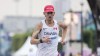 Canada's Evan Dunfee leads the pack during the marathon race walk relay mixed at the 2024 Summer Olympics, Wednesday, Aug. 7, 2024, in Paris, France. THE CANADIAN PRESS/AP/Vadim Ghirda