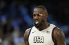 United States' LeBron James (6) reacts to a call against Serbia during a men's semifinals basketball game at Bercy Arena at the 2024 Summer Olympics, Thursday, Aug. 8, 2024, in Paris, France. (AP Photo/Mark J. Terrill)