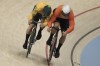 Matthew Richardson of Australia, left, competes alongside Jeffrey Hoogland of Netherlands during the men's sprint semifinals, at the Summer Olympics, Friday, Aug. 9, 2024, in Paris, France. (AP Photo/Thibault Camus)