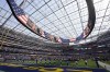 FILE - National anthem wide angle cheerleaders Los Angeles Rams SoFi Stadium of an NFL football game against the Pittsburgh Steelers, Sunday, Oct. 22, 2023, in Inglewood, Calif. As the Olympics close in Paris, Los Angeles will take the torch. The city will become the third city to host the games three times as it adds 2028 to the locally legendary years of 1932 and 1984.(AP Photo/Gregory Bull, File)