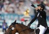Egypt's Ahmed Elgendy competes in the men's individual Riding Show Jumping portion of Modern Pentathlon at the 2024 Summer Olympics, Saturday, Aug. 10, 2024, in Versailles, France. (AP Photo/Mosa'ab Elshamy)