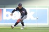 Cleveland Guardians second baseman Andrés Giménez fields the ball hit by Minnesota Twins' Trevor Larnach, not pictured, during the first inning of a baseball game, Saturday, Aug. 10, 2024, in Minneapolis. (AP Photo/Matt Krohn)