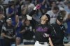 New York Mets' Brandon Nimmo celebrates after hitting a three-run home run leading to Francisco Lindor and Mark Vientos scoring during the fourth inning of a baseball game against the Miami Marlins, Friday, Aug. 16, 2024, in New York. (AP Photo/Pamela Smith)